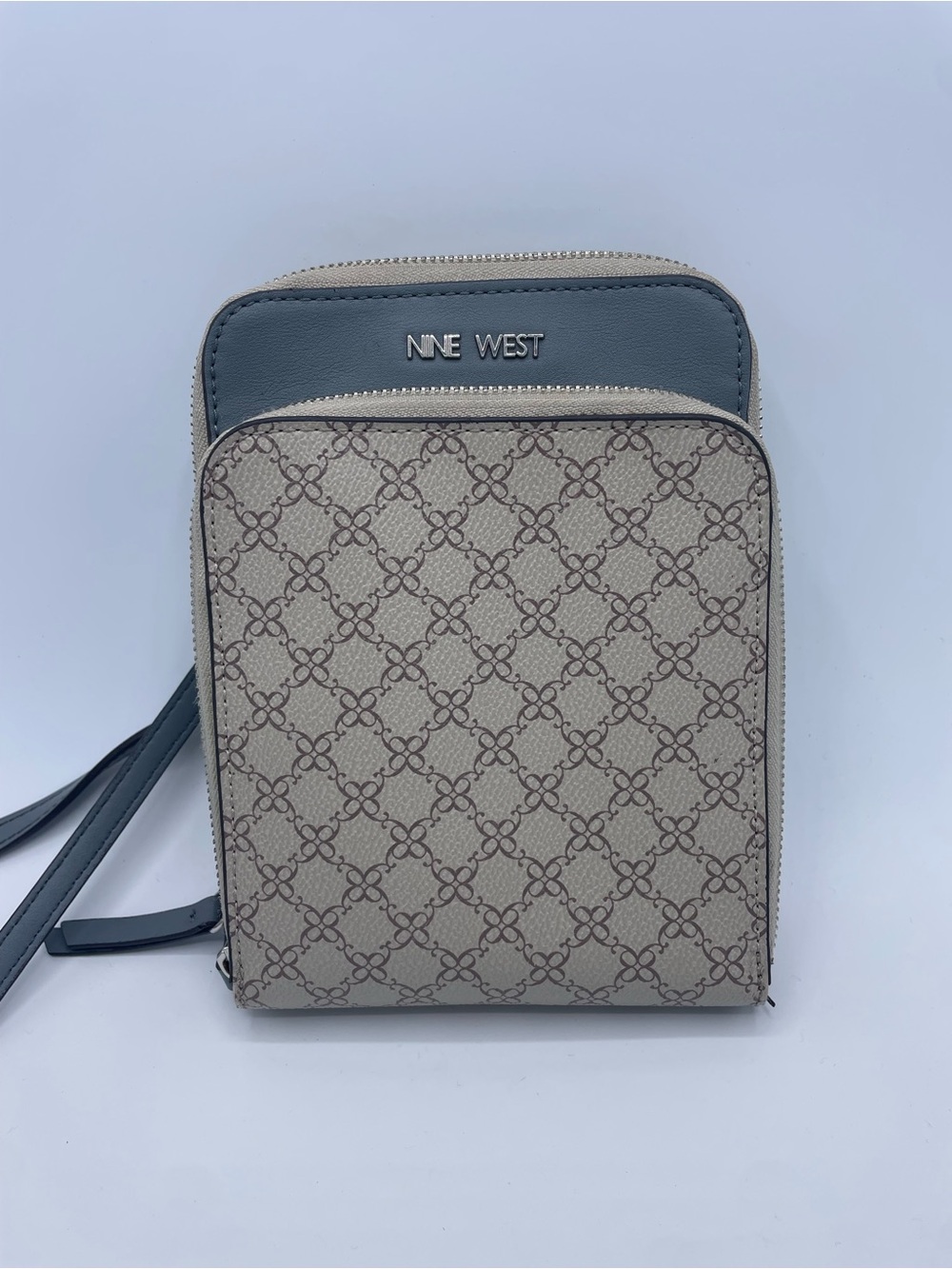 Nine West Beige and Gray Logo Zip Crossbody Bag